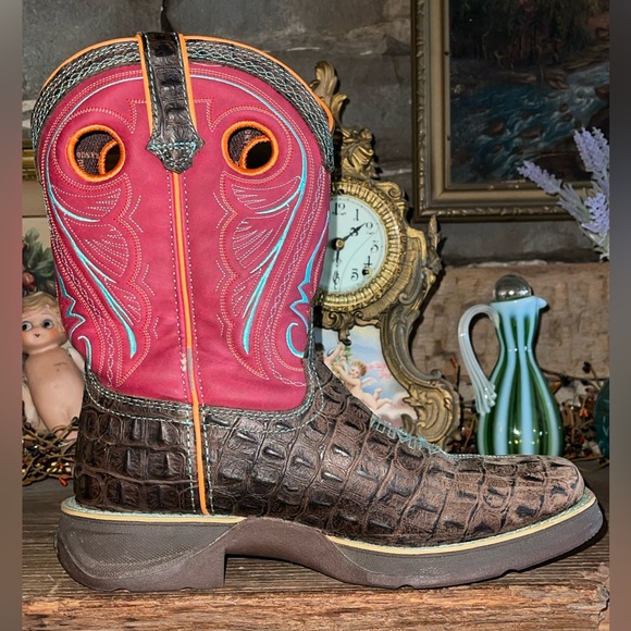 LIL' REBEL BY DURANGO BIG KIDS GATOR EMBOSSED WESTERN COWBOY BOOT (fits Adults!) - Picture 9 of 17